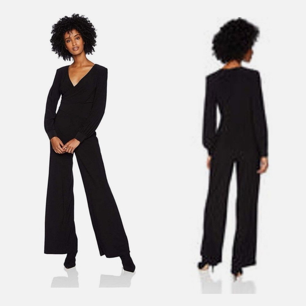 New Adrianna Papell SZ 12 AP1D102822 Bishop Sleeve Surplice Bodice Jumpsuit